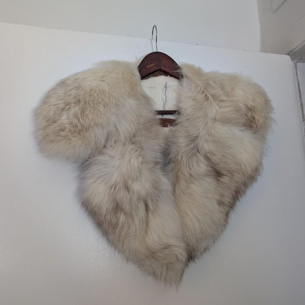 Women's Cream and White Fur Collar